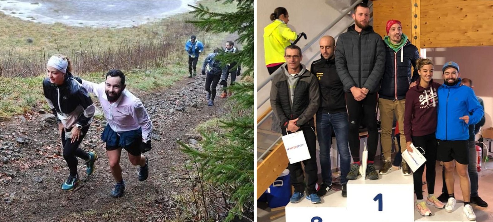 15 km - le duo gagnant en mixte Grégory Faverdin - Céline Brun, en action au fond du cratère du puy de Montchal